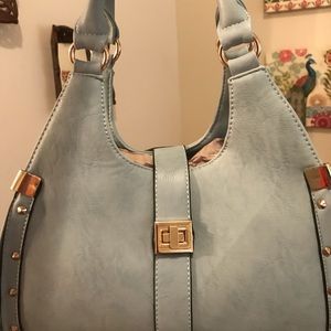 NEW light blue genuine leather handbag